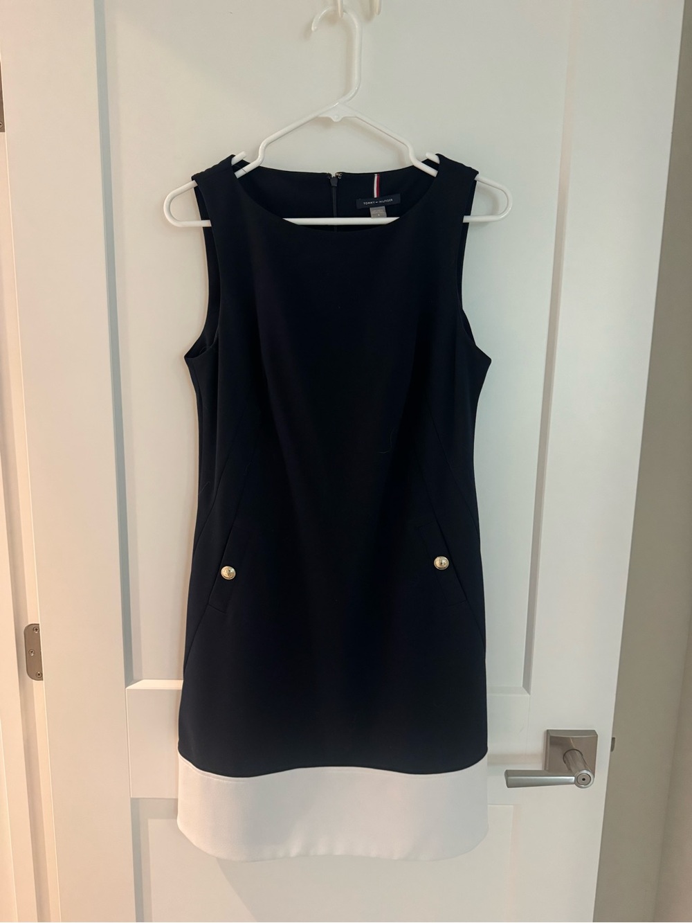 Tommy Hilfiger Navy White Colorblock Shift Dress Gold Buttons